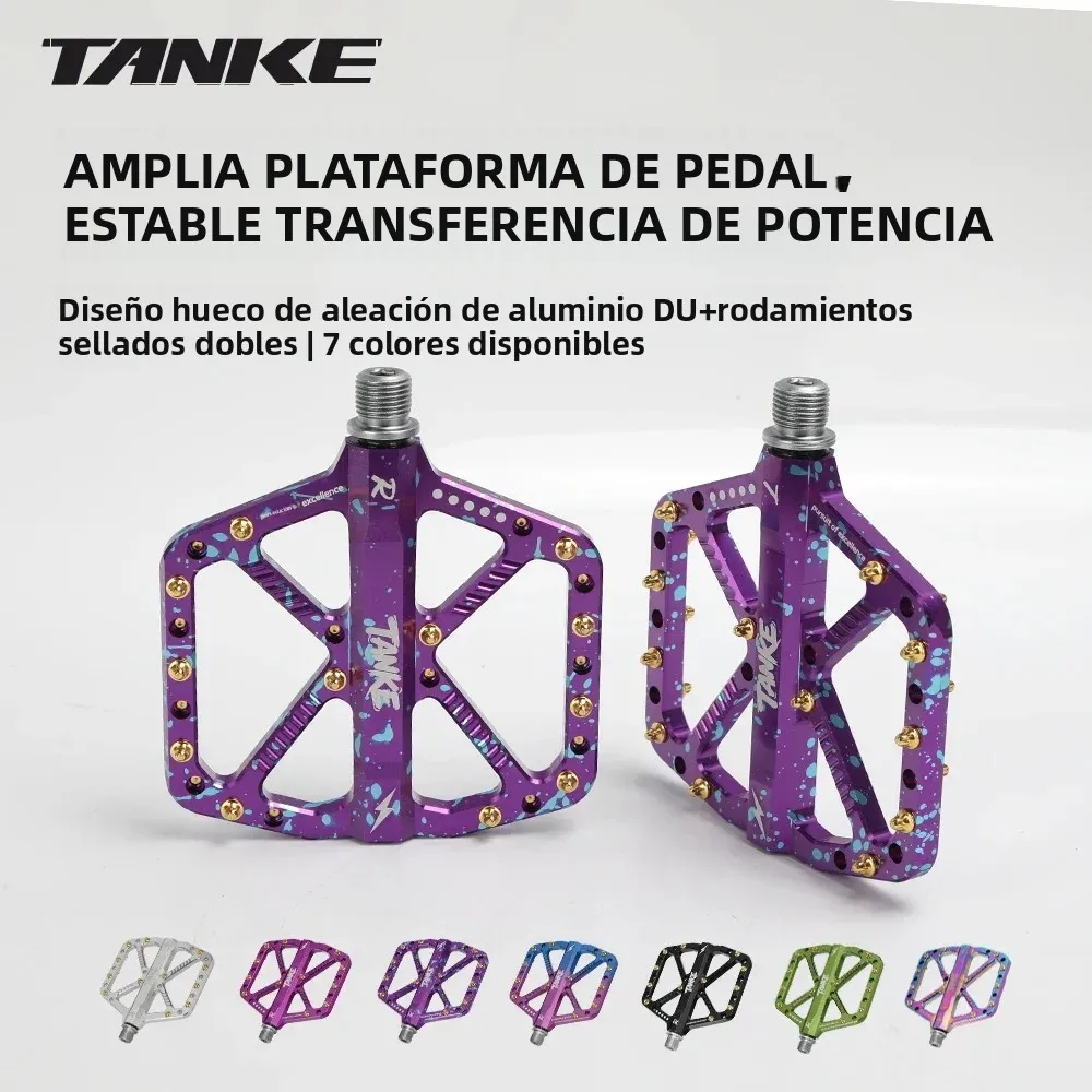 Pedales Planos Ligeros para Bicicleta de Montaña TANKE, 9/16'', Aleación de Aluminio CNC, Rodamientos Sellados, Pedales Anchos para Bicicleta, Antideslizantes TP80