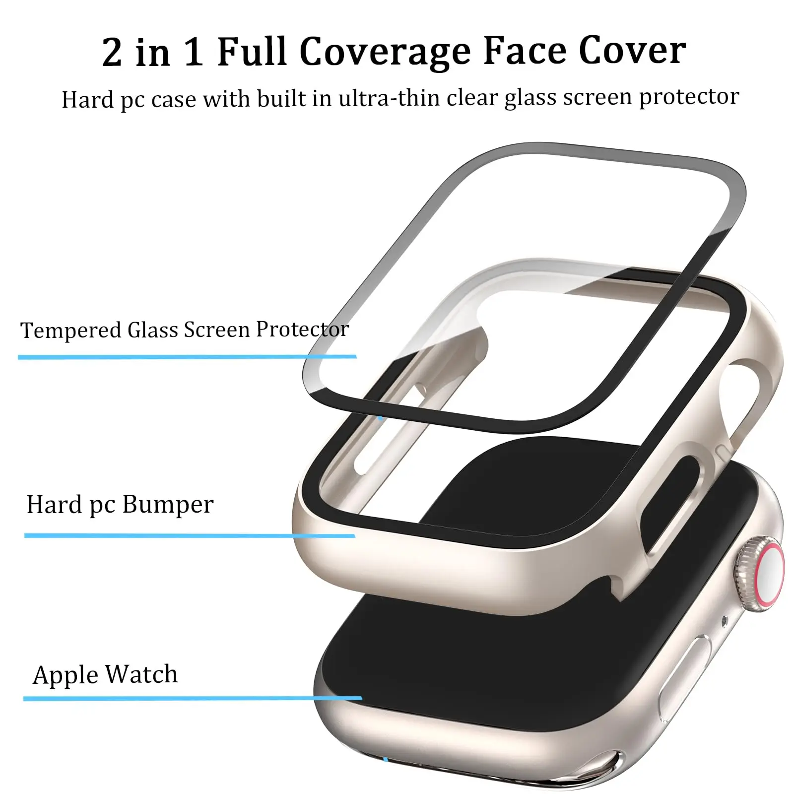 Glass+Case for Apple Watch Case 40mm 41mm 44mm 45mm 42mm 38mm  Accessories Screen Protector Cover iwatch Series 3/4/5/6/7/8/9/SE image 3