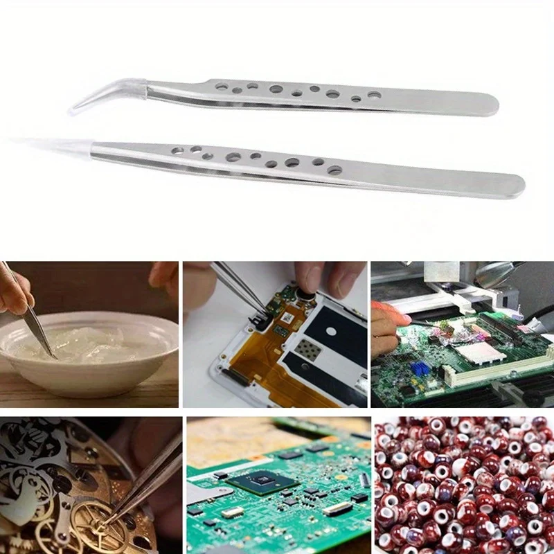 Industrial Tweezers Electronics Anti-static Curved Straight Tip Precision Stainless DIY Hand Tools Sets Forceps Phone Repair image 4