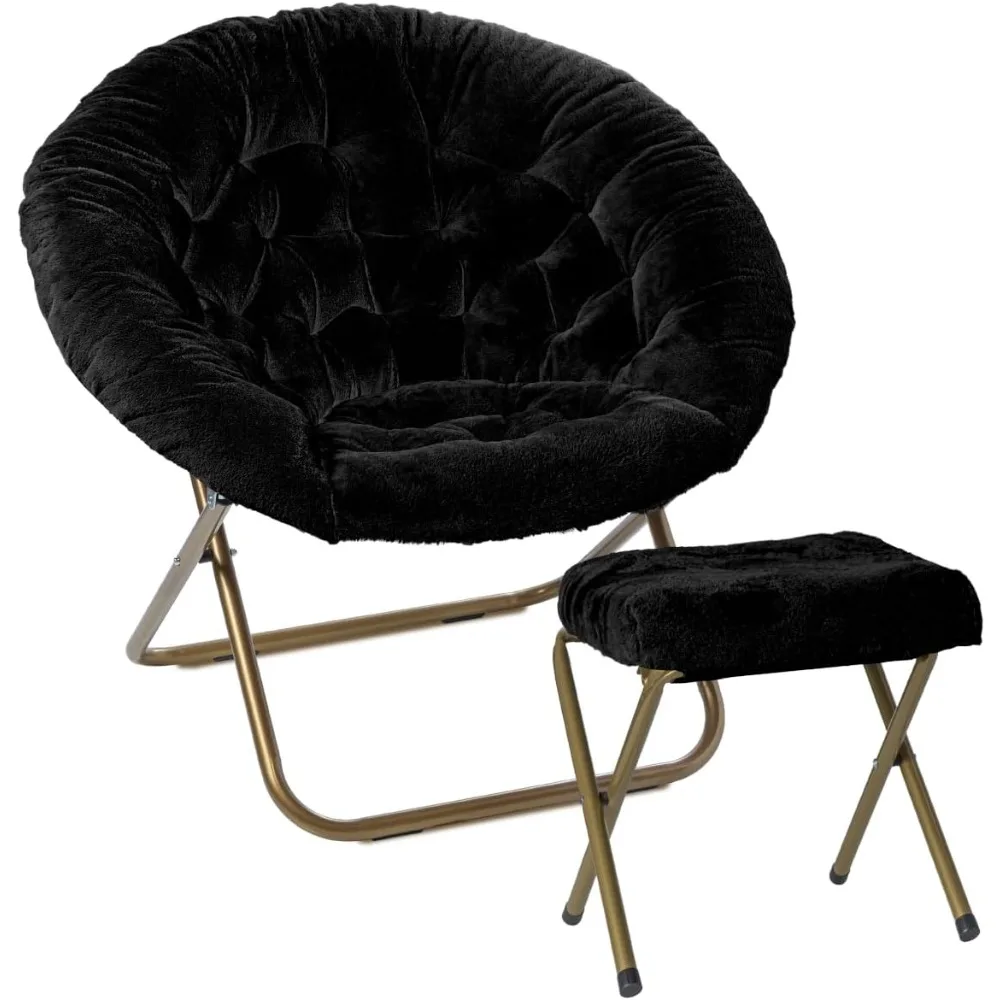 

Cozy Chair with Footrest Ottoman/Faux Fur Saucer Chair for Bedroom/X-Large (Black)