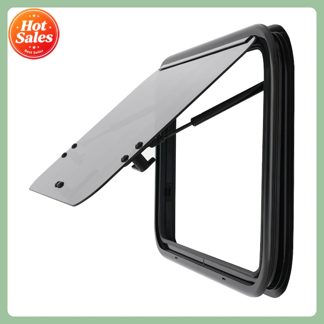 Bymaocar Fenêtre extérieure pour camping-car 700x450mm, Fenêtre de caravane à coins arrondis en verre trempé noir avec moustiquaire, pare-soleil, fenêtre d'intimité et de ventilation pour caravane, camping-car, remorque, en alliage d'aluminium durable et ABS, accessoires de remplacement