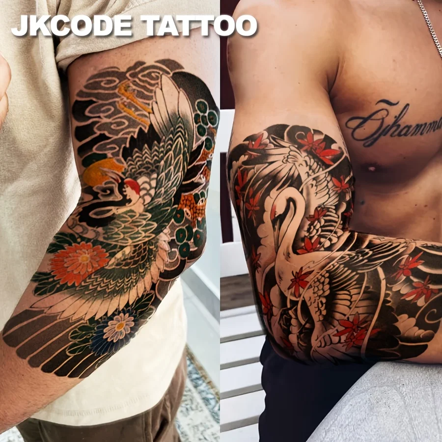 

Татуировка на руку восточного журавля — черная, красная, зеленая, тушью, красная корона, повязка на руку, татуировка, наклейка-двойной мужской мифический узор, временная татуировка для рук и спины, долговечная 3-5 дней