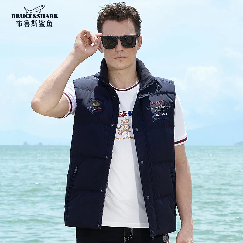 New Down-Feather Men Vest 79% Duck DownBruce&Shark Men Thicken Coat Casual Fashion Business Embroidery Winter Vest Coat Big Size