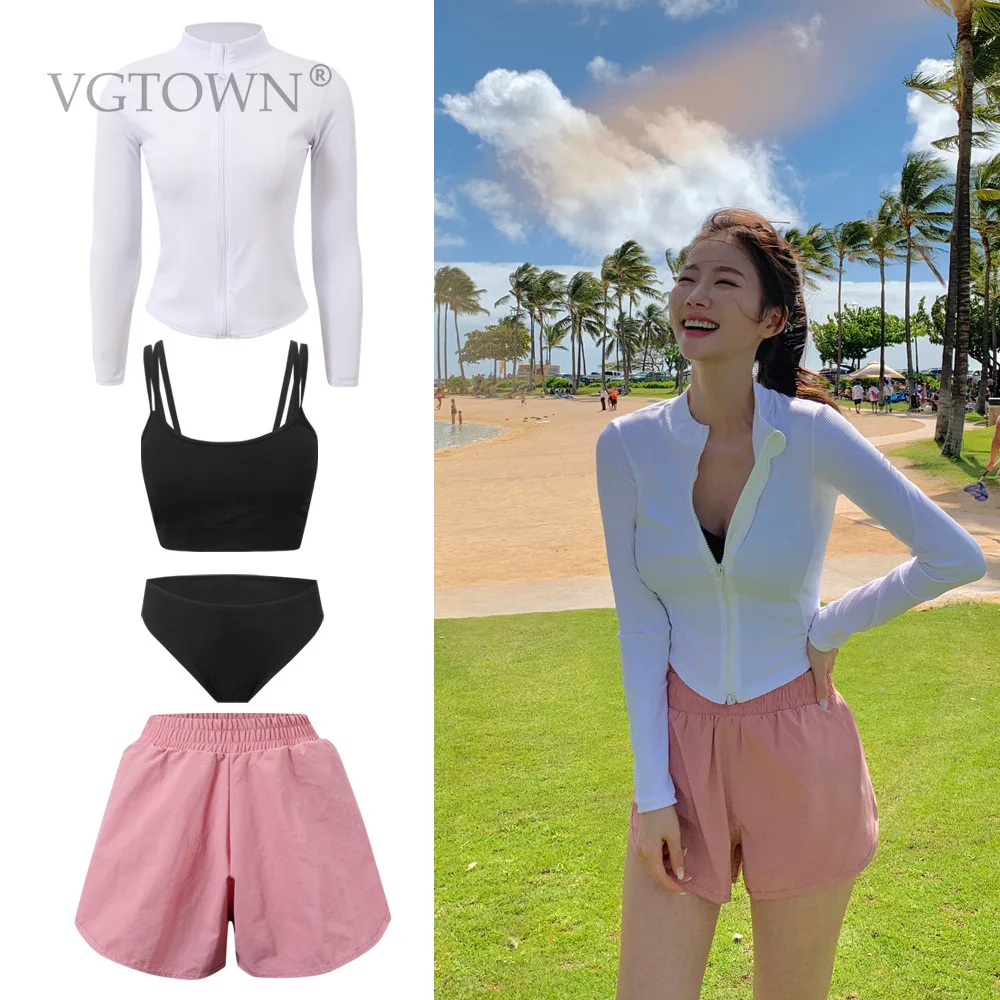 2026 New Plus Size 4PCS Trendy Swimwear Women Three Piece Rash Guard Long Sleeve Swimsuits Swim Shirt Bathing Suit Boyshort