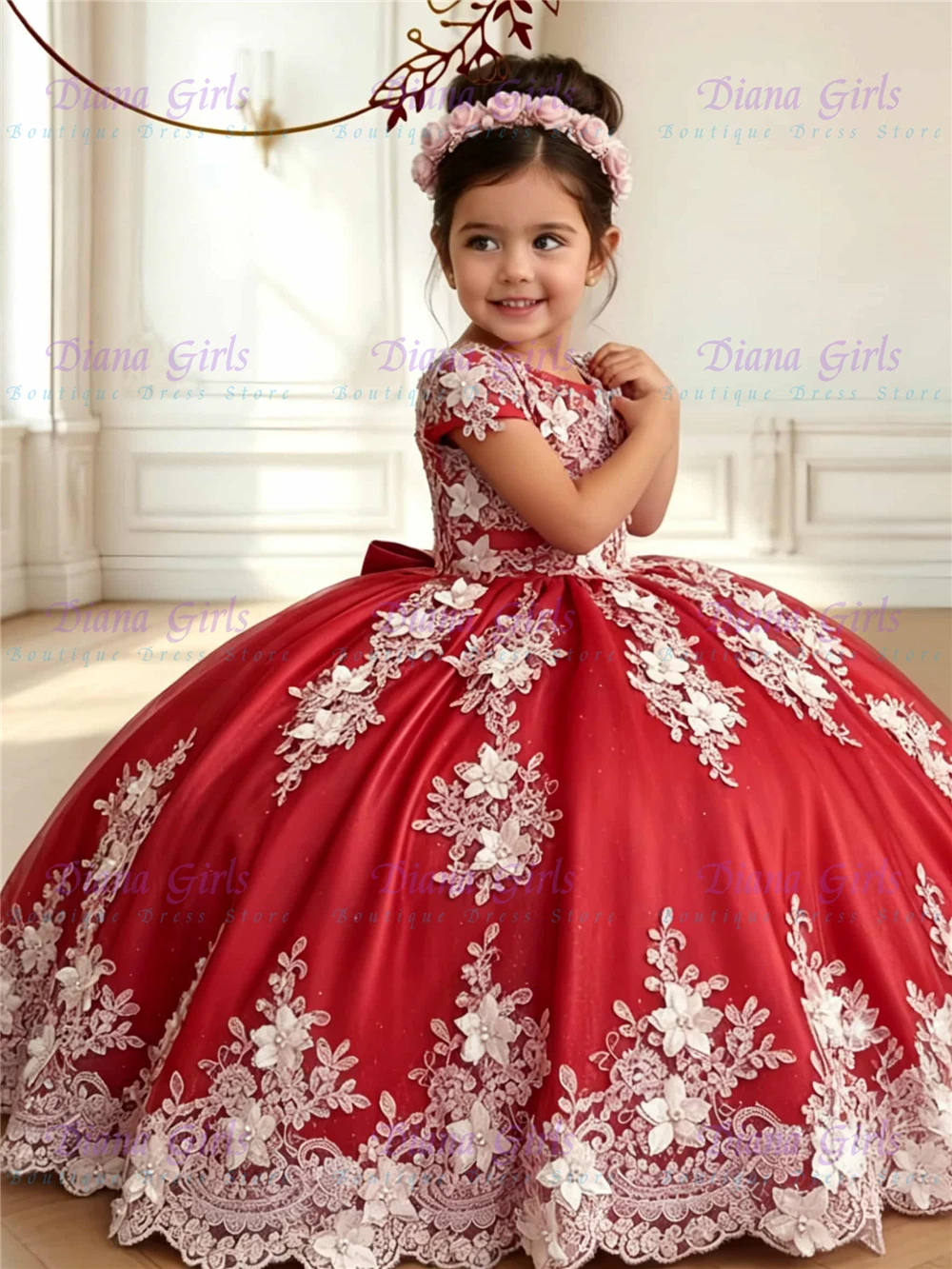 Gorgeous Red Flower Girl Dress Quality Tulle Fluffy with Applique for Wedding Birthday Party Birthday Evening Ball Gowns