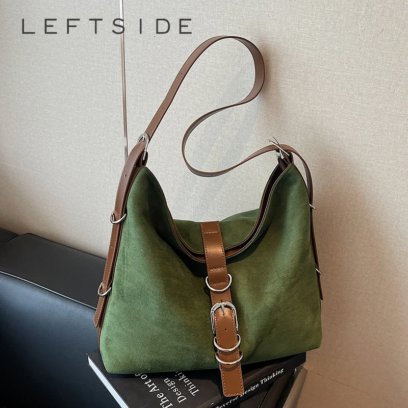 

LEFTSIDE Women PU Leather Large Capacity Shoulder Bag 2025 Winter Retro Soft Hobo Bag Luxury Designer New Trend Female Handbags