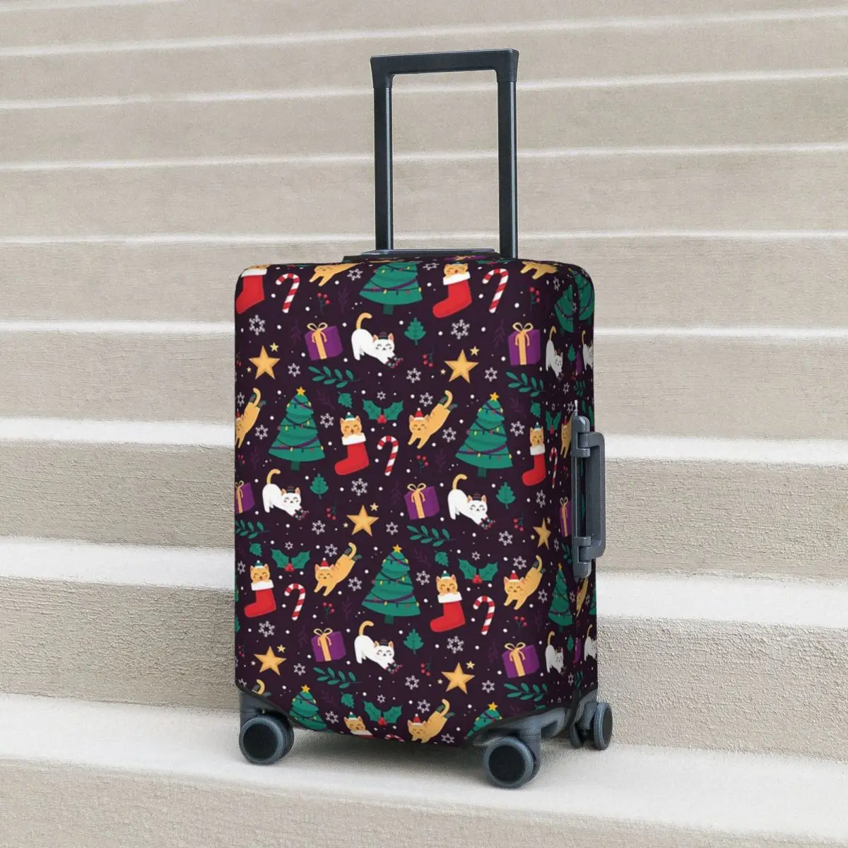 

Cute Cats Christmas Tree Pattern Suitcase Cover Protection Elastic Trip Luggage Protector Covers for 18-32 Inch