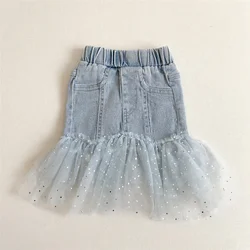 Summer Girls Skirts Casual Kids Denim Skirt Baby Clothing Ruffles Pockets Kids Girls Jean Skirts Toddler Girls Clothes