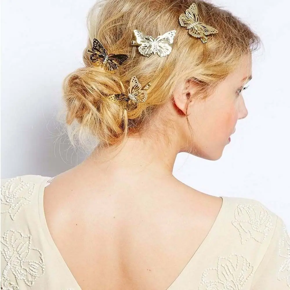 Pinzas para el pelo doradas para niña y mujer, horquillas de Metal con forma de mariposa, accesorios para el cabello