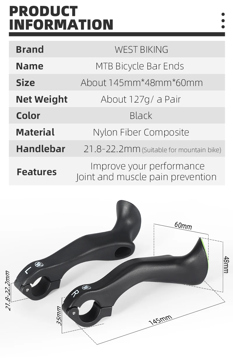 WEST BIKING MTB Fahrradlenkerenden Ergonomische Mountainbike-Innenlenkerenden 22,2 mm Nylon Reflektierende Lenkerenden Fahrradzubehör – Detail 3