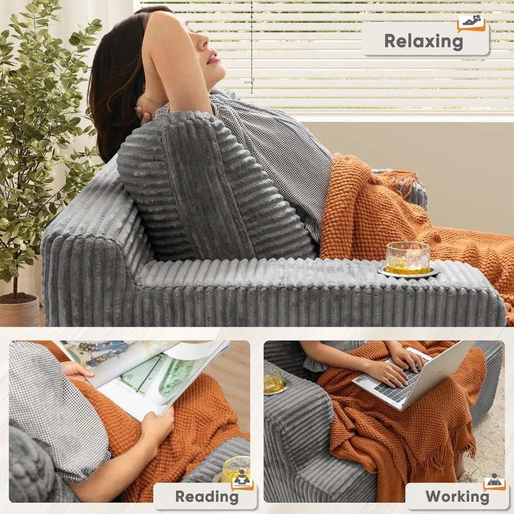 كرسي صالة تشيس، سرير أريكة نوم بمقعدين مع حاملين أكواب، أريكة مريحة بدون عظم لا تتطلب تجميعًا لغرفة المعيشة #5