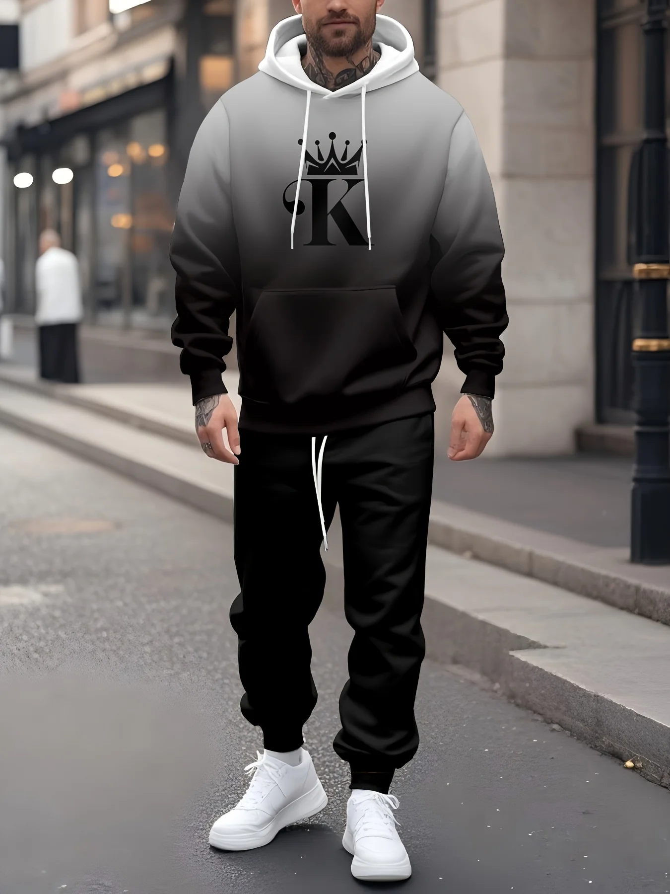 

Модная осенне-зимняя толстовка Y2K с 3D принтом KING, мужская одежда, спортивный костюм, комплект из двух предметов, уличный комплект, толстовка + брюки, спортивная одежда