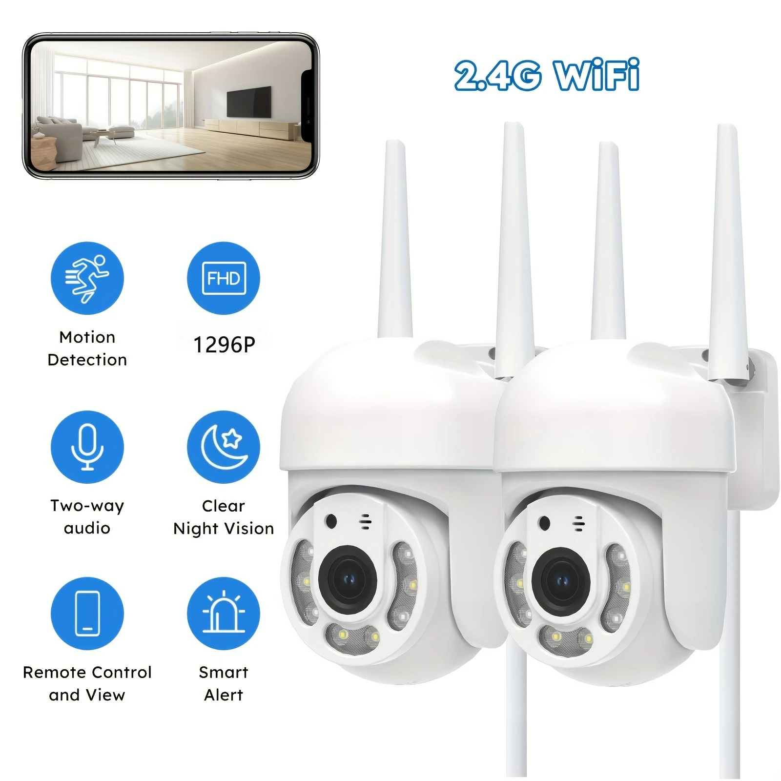 

2K 2.4GHz Outdoor Home Security Camera, 360° View Pan/Tilt Camera Outside, Color Night Vision, Motion Detection/Tracking