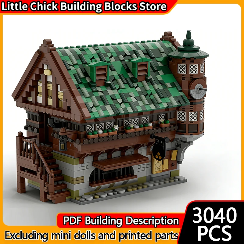 

Medieval Castle Model MOC Building Bricks Village Three-Story Bank Modular Technology Children Holiday Gifts Assemble Toys Suit