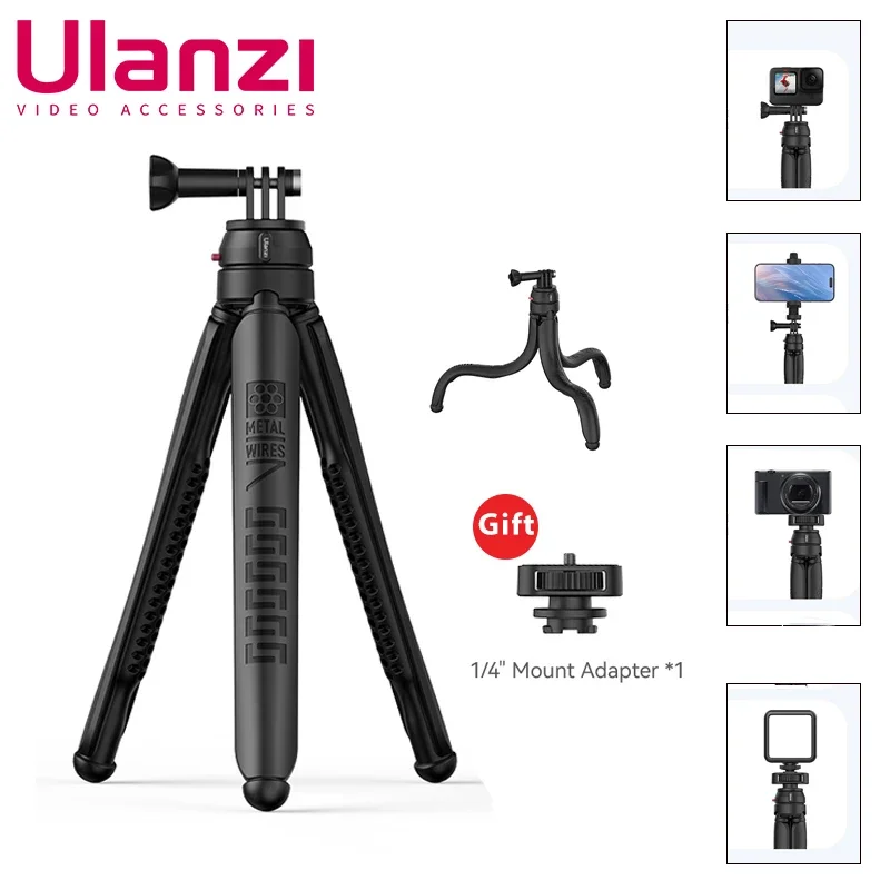 

Ulanzi JJ01 Flexible Octopus Tripod for Gopro Hero 9 10 11 12 Phone Holder Stand with 360° Rotation for Smartphone Camera Vlog