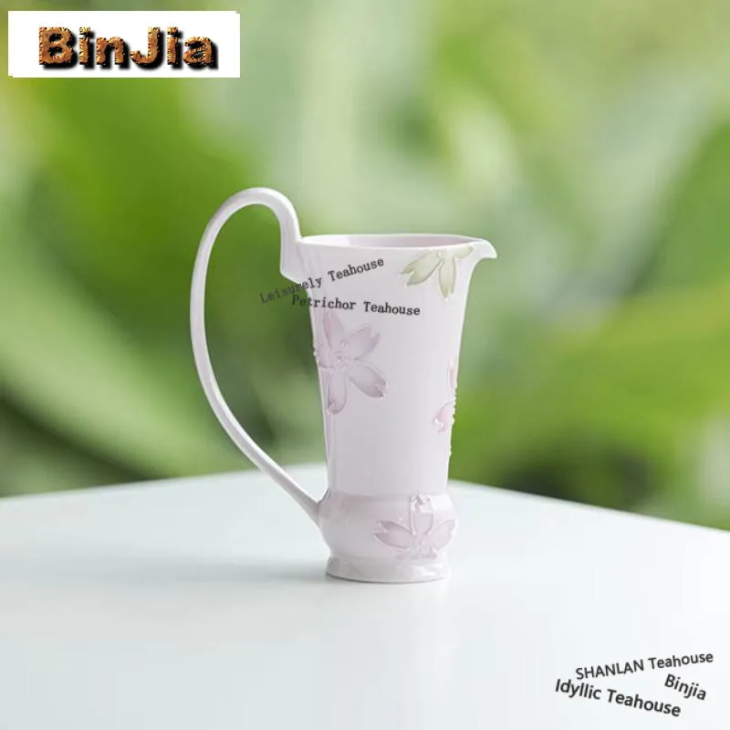 

135 мл керамическая чашка для подтяжки ушей ручной работы, ручная роспись, розовый кувшин для чая с вишневым цветом, дзен, анти-ожоговая ча-хай, чашка правосудия, подарок