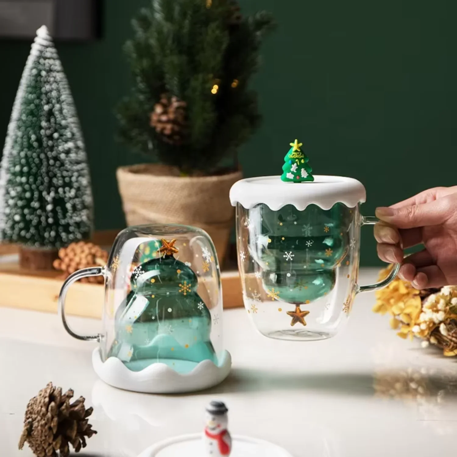 Nuevo Navidad vasos de cristal navideños de doble pared de borosilicato alto de 250ML