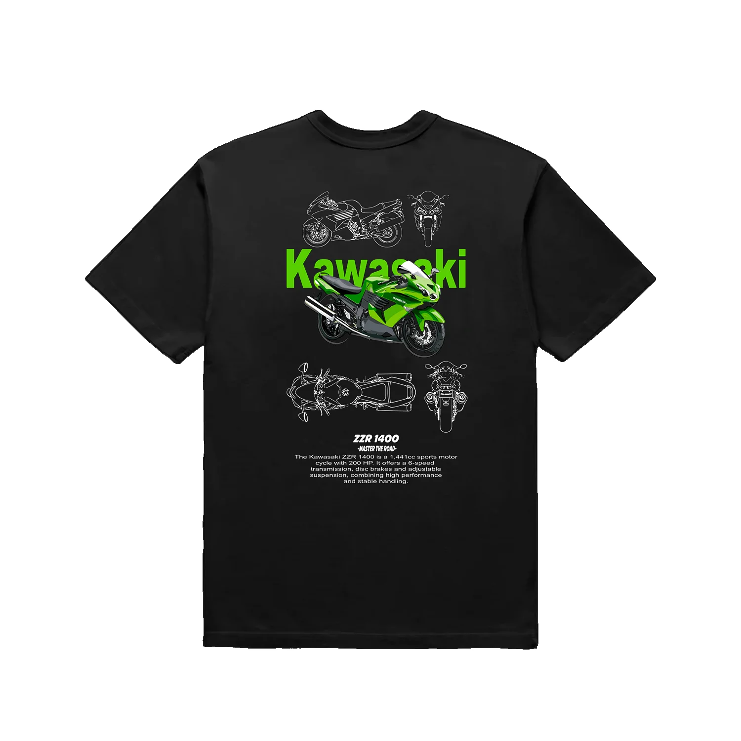 

Kawasaki ZZR1400 Themed T-shirt Retro Style Outdoor Equipe Unisex Summer Quick dry Rider Motorcycle T-shirt Cool Gift
