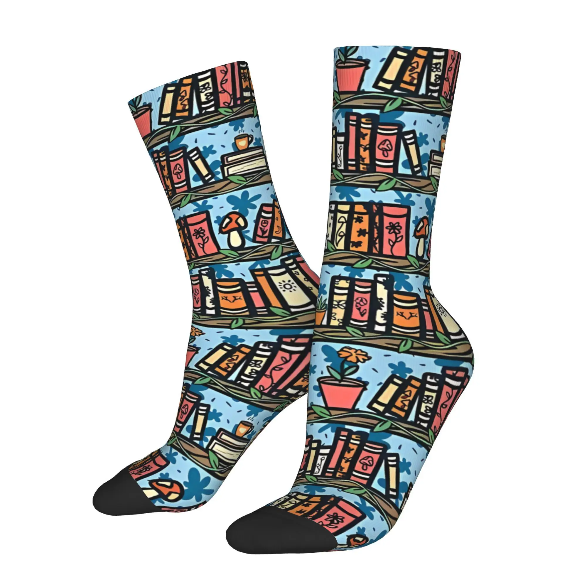

Spring Cottagecore Bookshelf Cozy Floral Book Lover Sock Printed Man Polyester Fashion