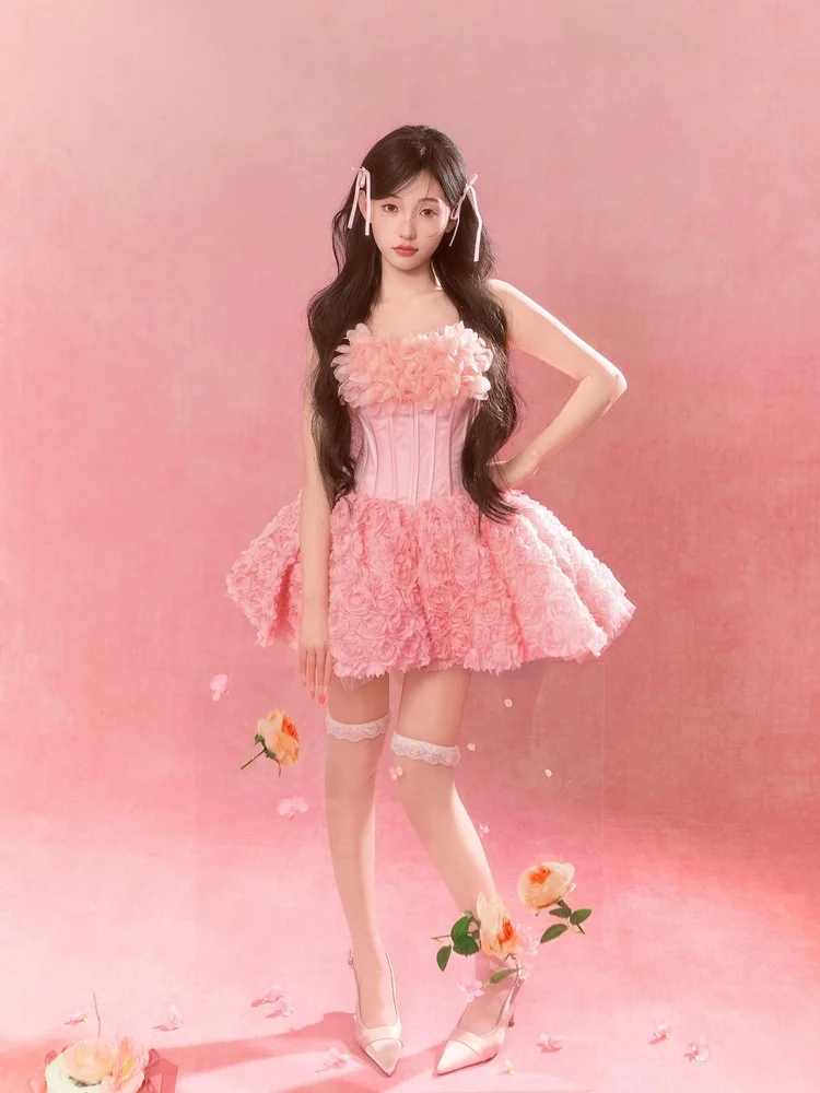 

Sweet Pink Floral 2026 New Style Photography Studio Girl Atmosphere Birthday Portrait Clothing Korean Style Women's Fashion