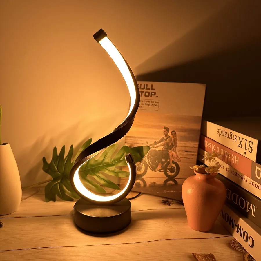 

A modern twisting digital No.6 desktop table lamp, USB-powered with three-color dimming, suitable for bedroom, study, and living