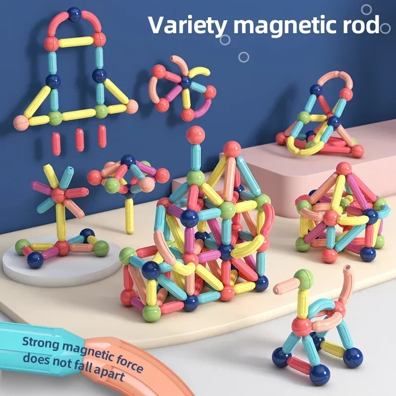 25-128 Uds. Juguete de bloques de construcción magnéticos, juego de construcción magnética Montessori, palos de bolas magnéticos educativos, juegos de varillas, juguetes, regalos