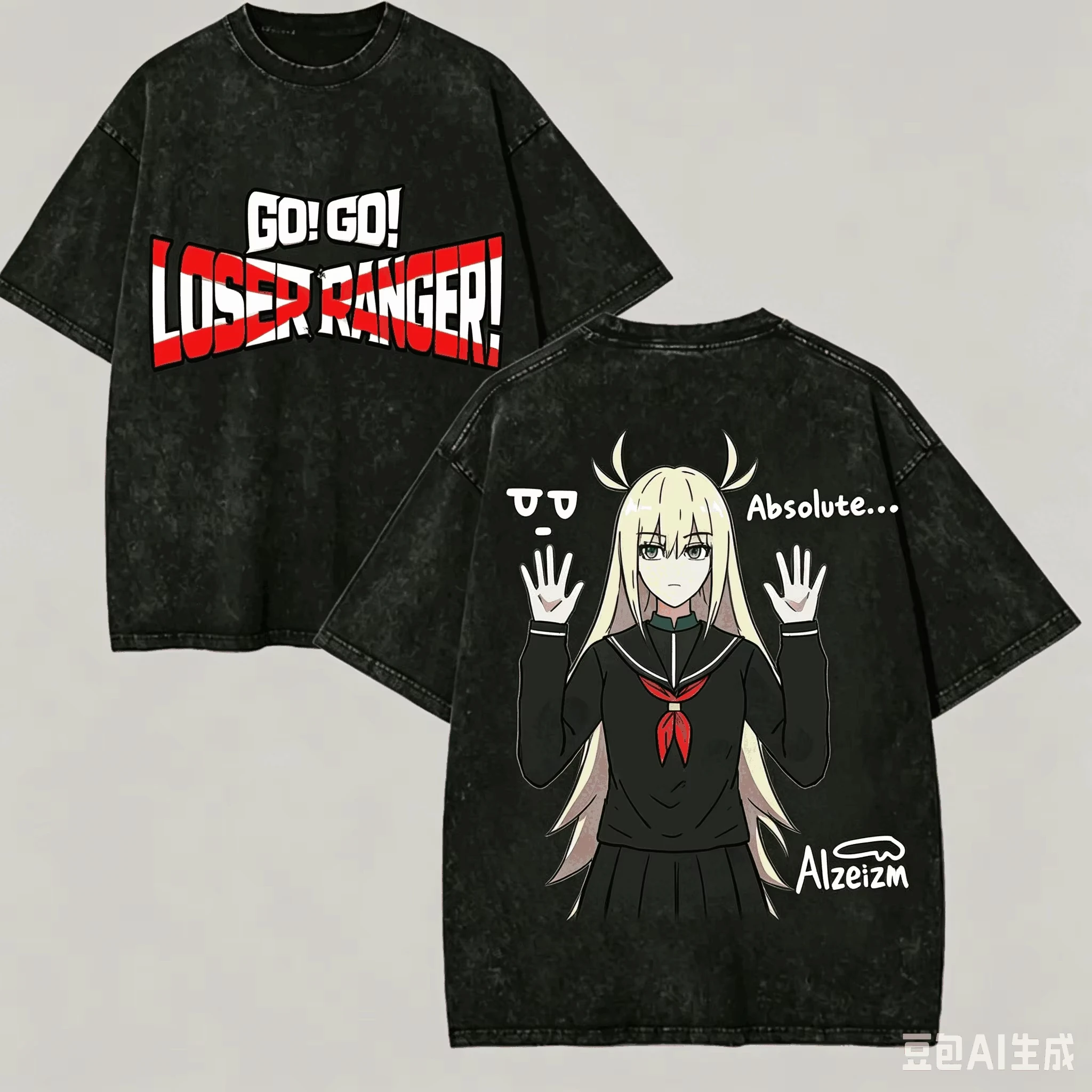 

2026 Loser Ranger! Washed T shirt Anime Lover Harajuku New Model Oversized Unisex Vintage Loose