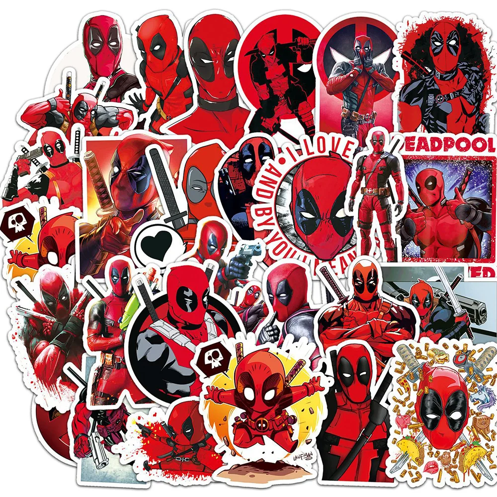 10/30/50pcs Cool Disney Cartoon Deadpool Stickers Super Hero Anime Graffiti Decal Toy DIY Skateboard Luggage PVC Sticker for Kid