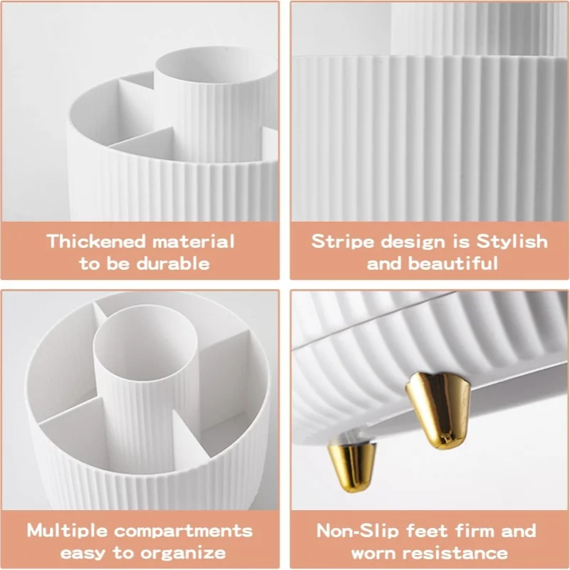 Makeup brush holder storage box, 360° rotating makeup brush storage box, 5-slot makeup brush cup, suitable for cosmetic storage