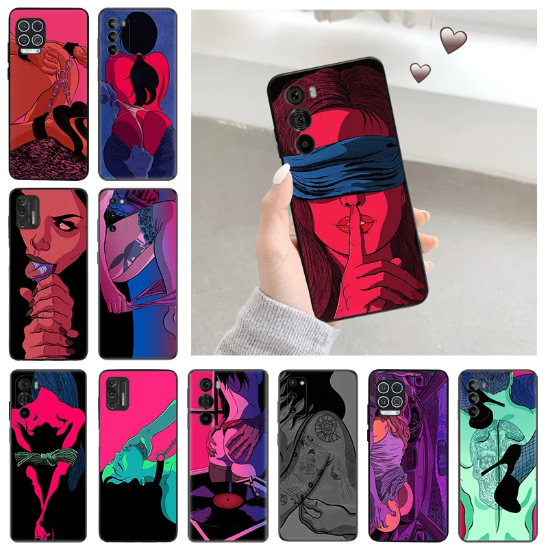 Silicone Soft Phone Case for Motorola G51 G9 Power G73 G30 G31 G50 G51 G60 G71 5G G22 G32 G52 G72 Sexy Girl Lady Red Lips Cover