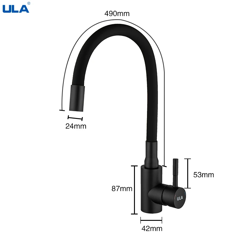 ULA-Robinet de Cuisine Flexible en Chrome Noir avec Tuyau Coloré, Bec Rotatif Résistant à 360, pour Eau Chaude et Froide