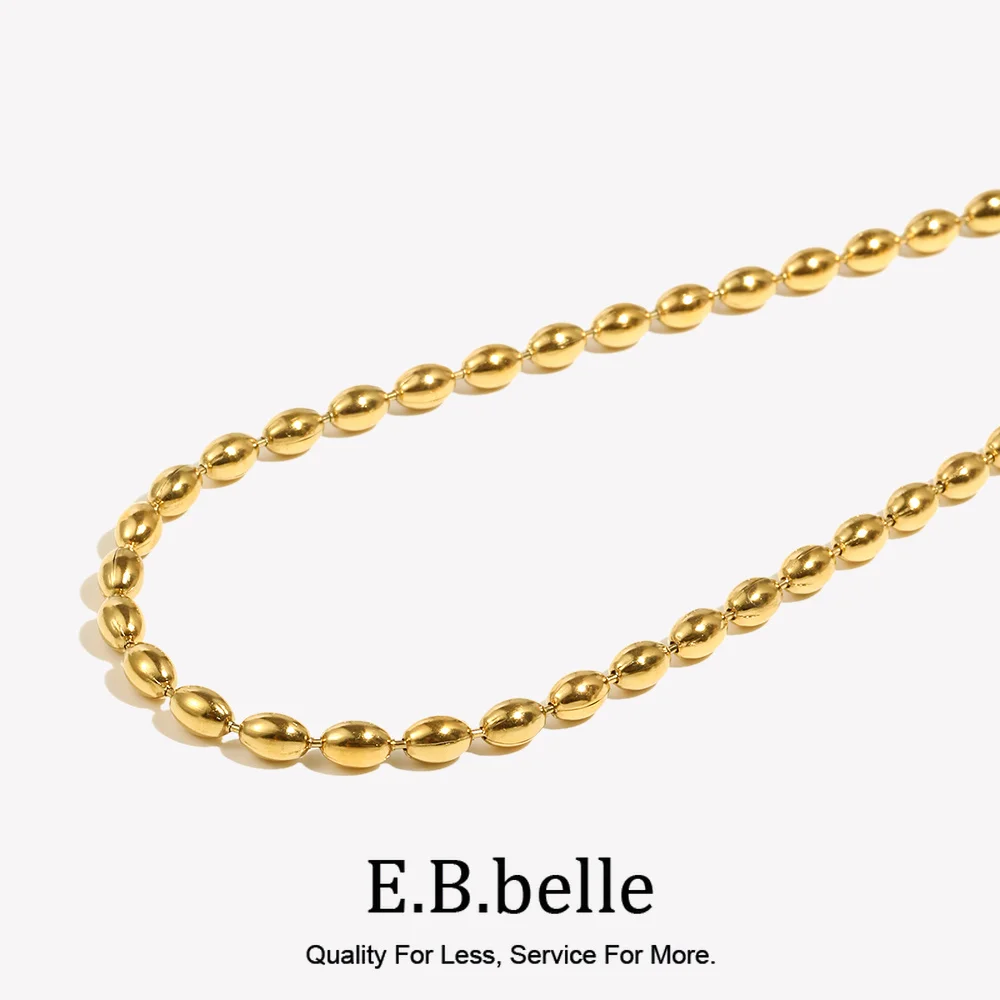 E.B.belle stal nierdzewna 18K pozłacane owalne naszyjniki z koralików codzienne Choker naszyjniki modna biżuteria akcesoria dla kobiet
