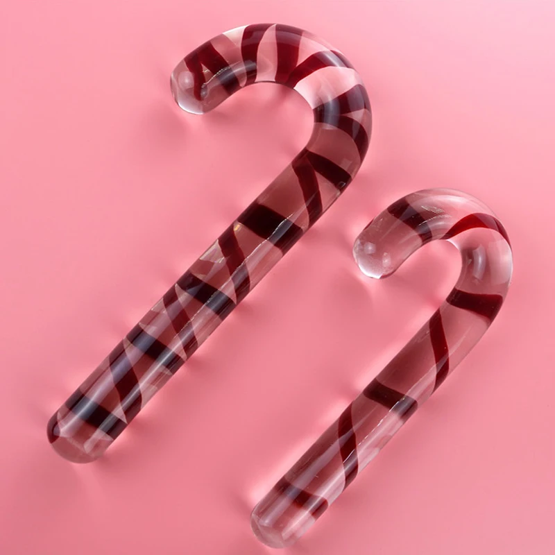 Crystal Large Glass Dildos Red Candy Cane Pleasure Wand Masturbator Realistic Dildo Penis G-spot Anal Butt Plug Adult Sex Toys