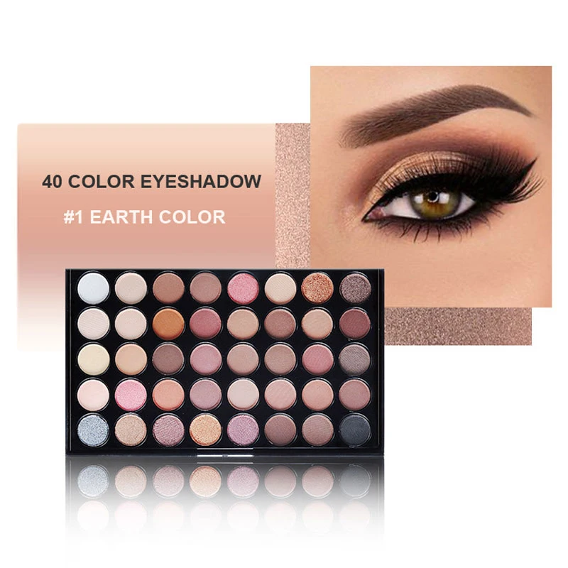 Placa de sombra de ojos de 40 colores, pigmento de maquillaje mate luminoso, brillo impermeable, paleta cosmética