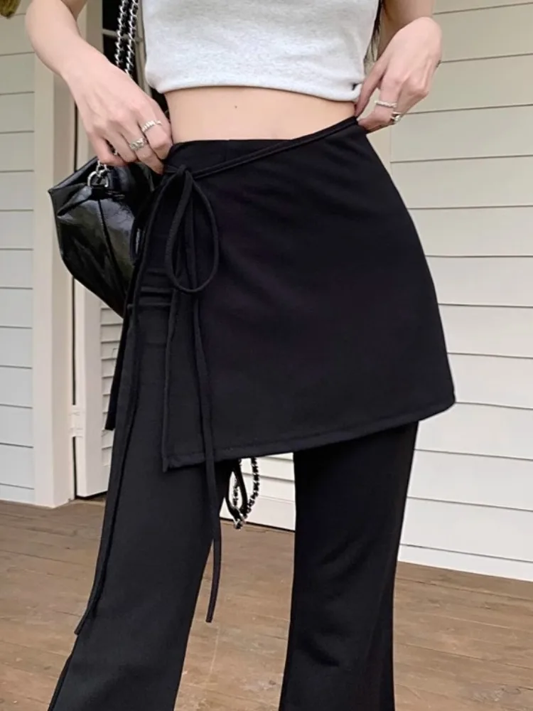 ハイウエストフレアパンツ韓国風カジュアルレディースロングパンツ夏スリムスカート裾上げ蹄パンツ