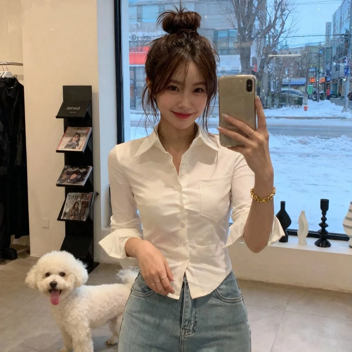 

Sexy Slim Fit Short Sleeveless Shirt Women's Business Casual Pure White Waist-Cinching Polyester Fiber Polyester Spandex Blend