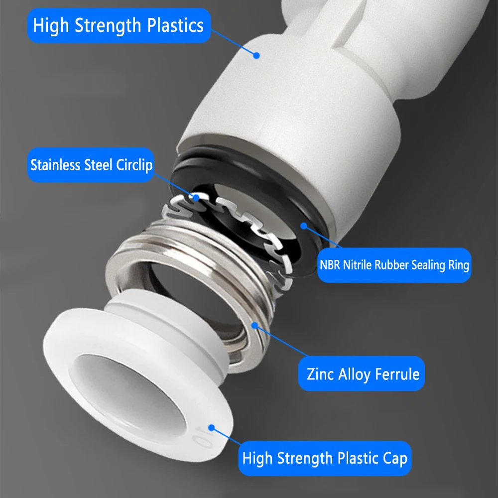 PU PG Pneumatic Quick Connector PU Pipe Air Hose 4mm 6mm 8mm 10mm 12mm 14mm 16mm White Plastic Connector Diameter Reduction