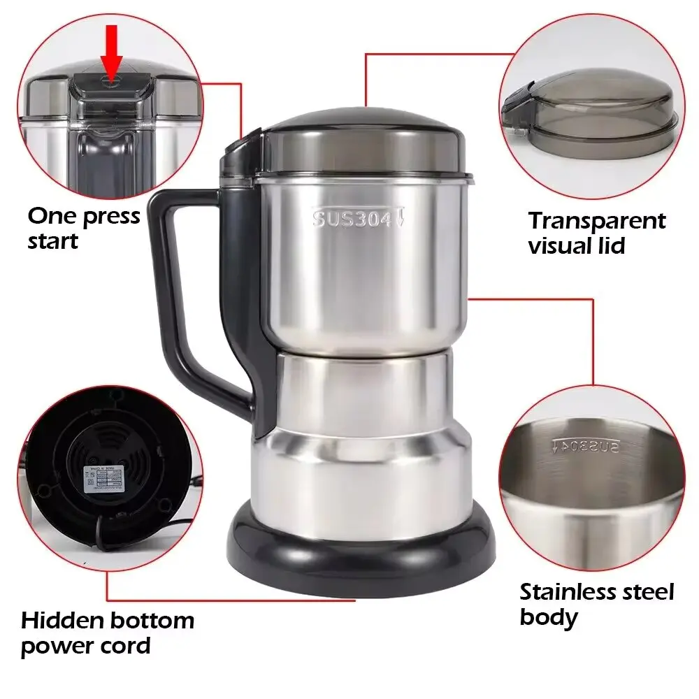 2024 NEW Electric Coffee Grinder Stainless Steel High-power Cereal Nuts Beans Spices Grains Grinding cafe Blenders for kitchen