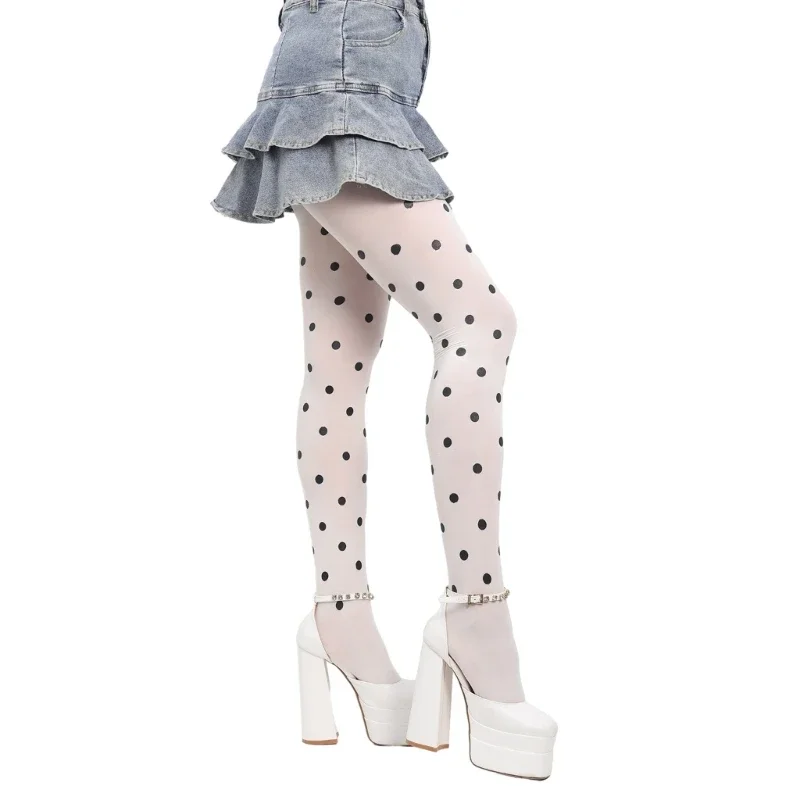 Vintage Dot Patterned Opaque Stockings Pantyhose Silky Footed Tights for Women Tights Japanese JK Girl Dot Silky Stockings