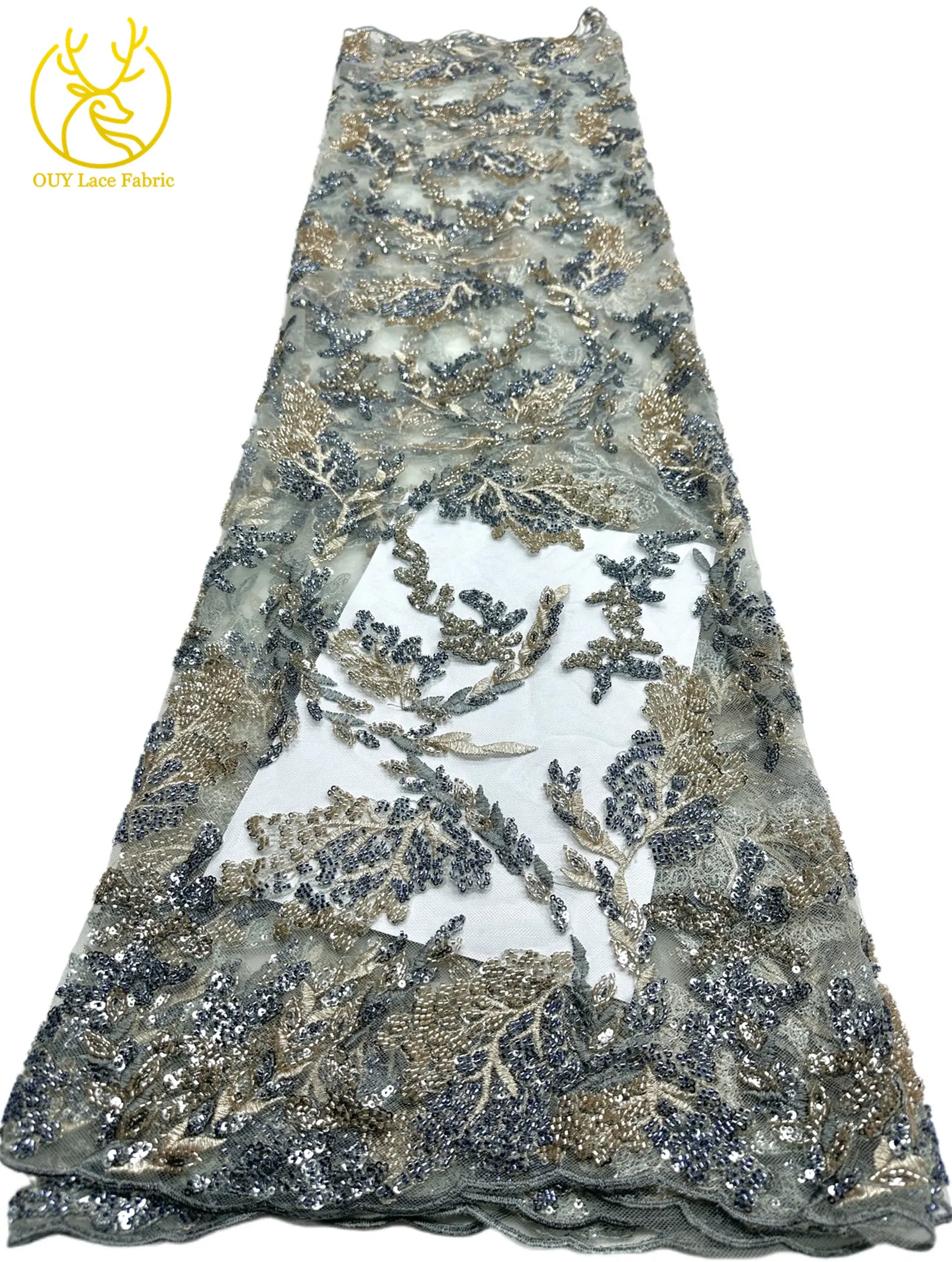 Afrikanischer Perlen-Pailletten-Stickerei-Spitzenstoff 2026 Exquisite Nigerianische Brautspitze Französischer Tüllstoff für Hochzeits- und Partykleider – Detail 6
