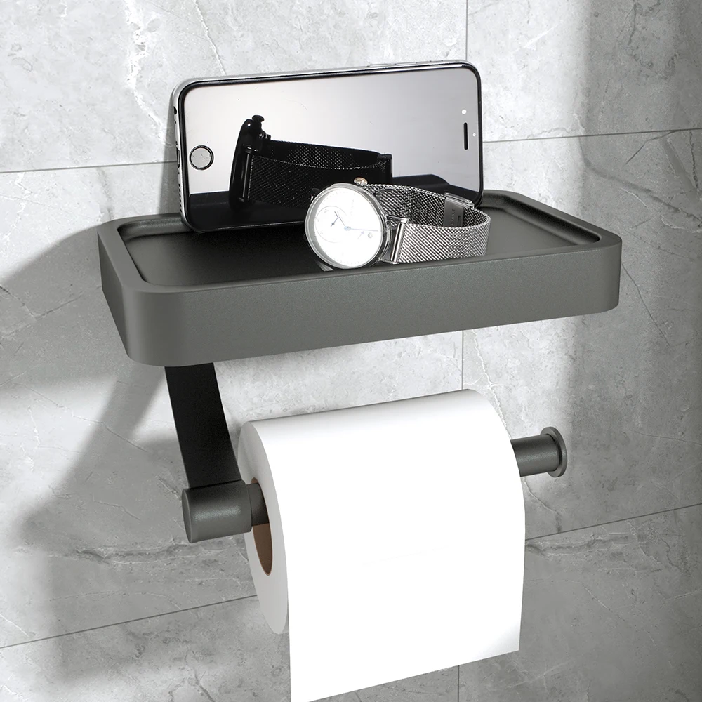 Space Aluminum Black Oxide Surface Treatment Accessories for Bathroom Multi-function Toilet Paper Holder Perforate Installation