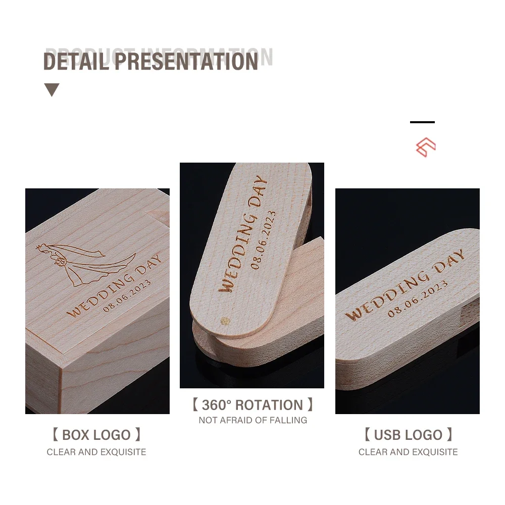 Вращающиеся USB-флеш-накопители из кленового дерева, 128 ГБ, 100% настоящая емкость, 64 ГБ, бесплатная карта с логотипом, 32 ГБ, свадебный подарок