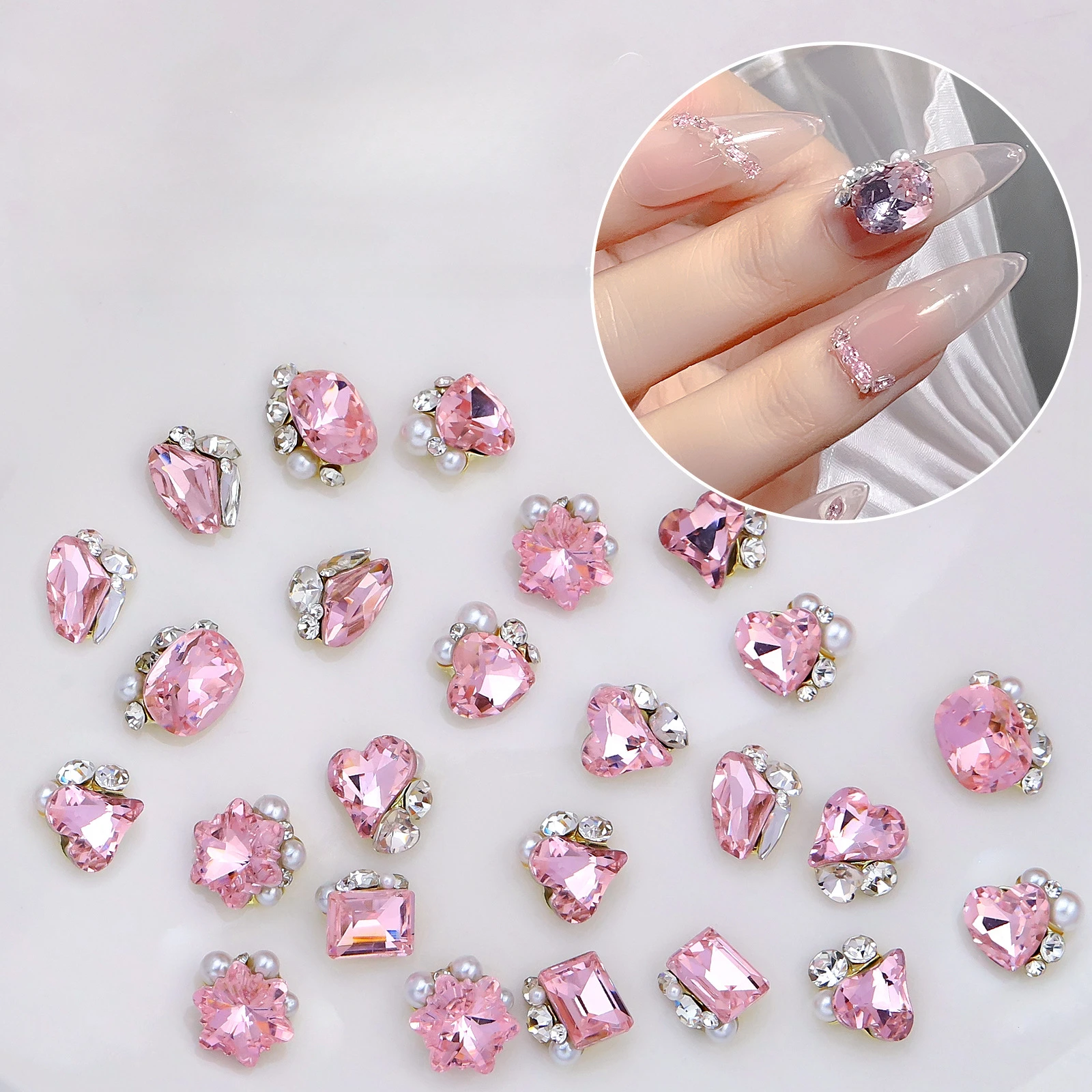 10 Uds. De decoraciones de joyería para uñas con diamantes de imitación rosas, pegatinas para uñas con diamantes de imitación brillantes para accesorios de decoración de uñas DIY