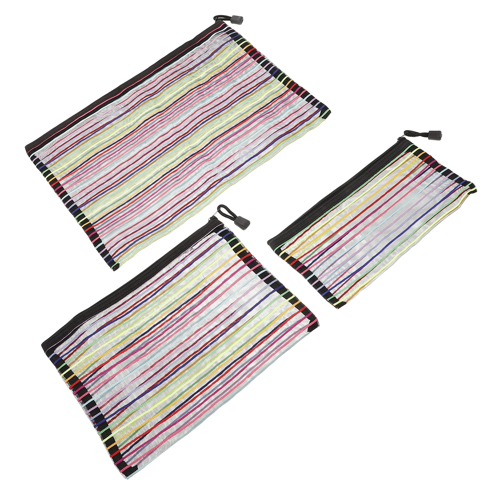 

3 Pcs Nylon Mesh Bag Colored File Folders Bags with Zipper for Documents Clear Pouches Organizer