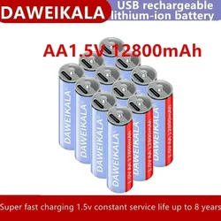 Daweikala New AA USB rechargeable Li ion battery 1.5V AA12800mah watch for toys MP3 player thermometer keyboard