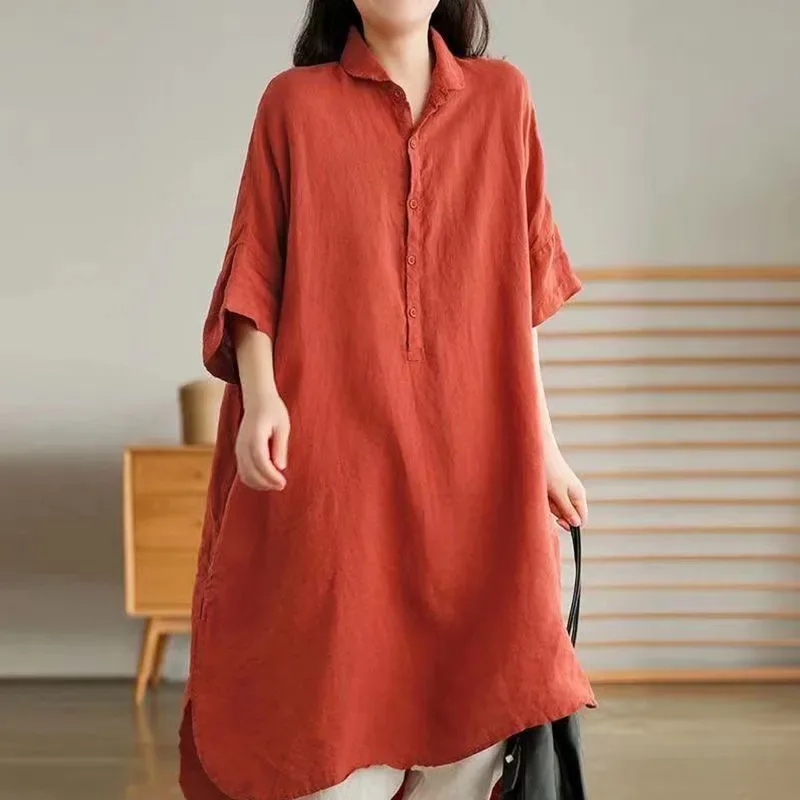 

Новые летние женские свободные повседневные хлопковые льняные Dr Five Sve Ne Pure Color Comfortable Fit irt