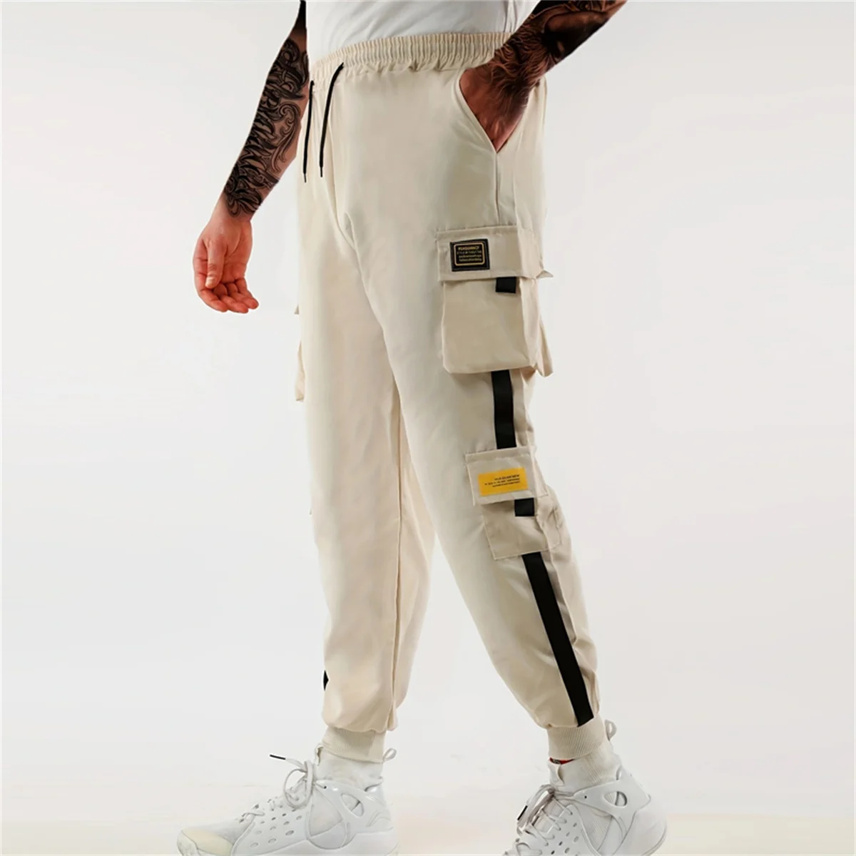 2025 Trendy Solid Color Pants, Multi Flap Pocket Men's Cargo Pants, Loose Casual Outdoor Hip Hop Pants, Men's Black Work Pants