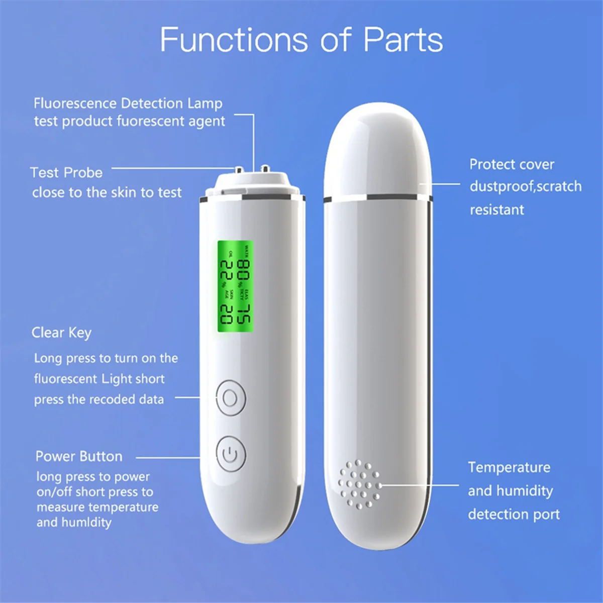 弾性皮膚年齢テストメーター、皮膚分析装置、蛍光剤検出器、水分および油分、頬、顔の皮膚