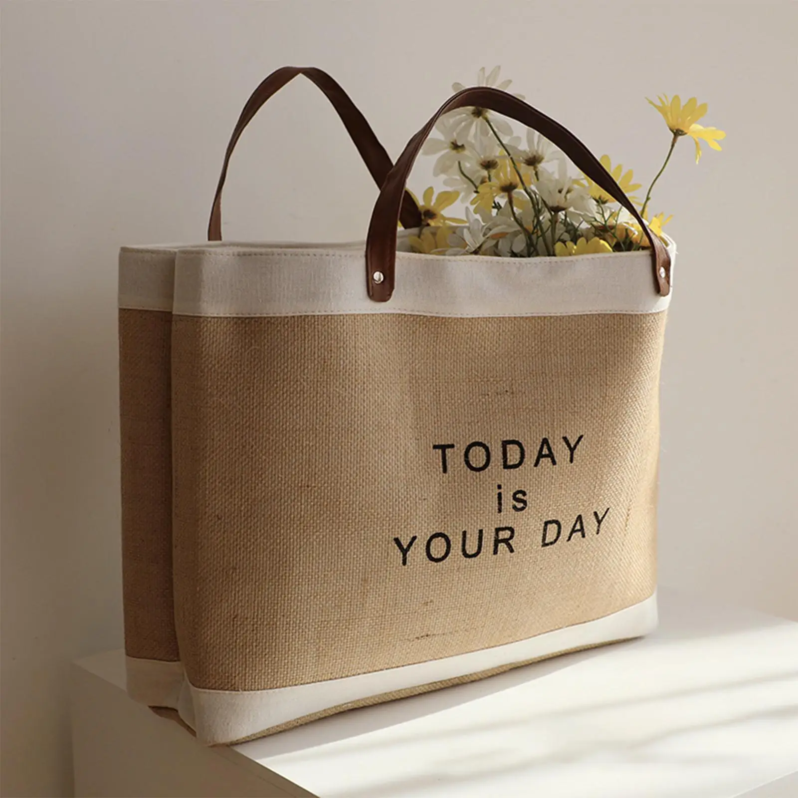 

Cotton Linen Laundry Basket Storage Bin with Handles Handbag for Playroom