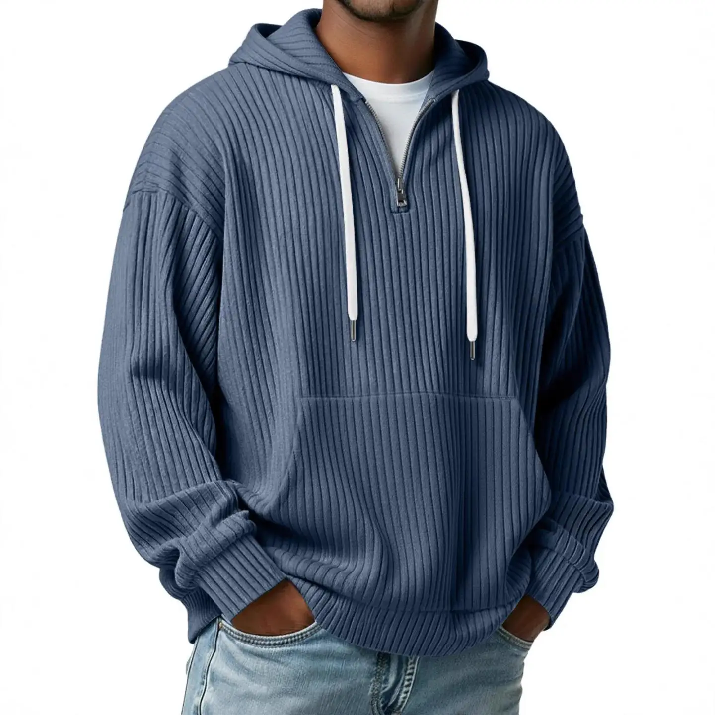 Suéter Longo com Capuz para Homens, Casual, em Cor Sólida, Confortável, Estilo Básico de Moda de Inverno